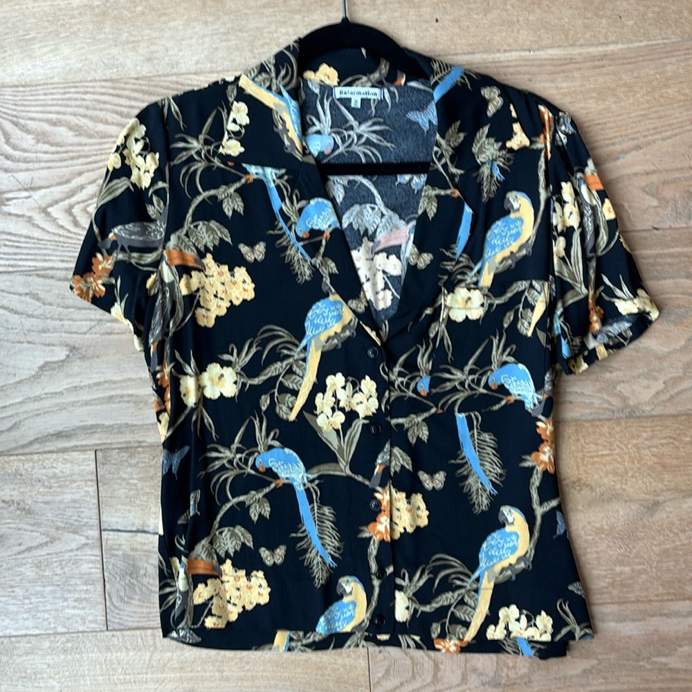 Reformation short sleeve button down shirt, size M.